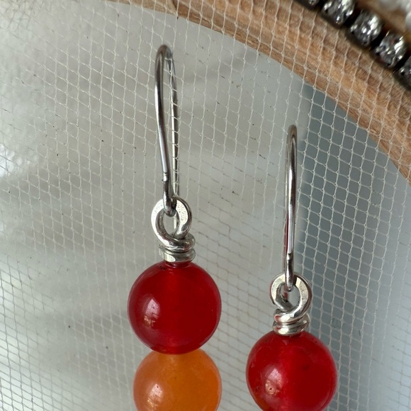 HAND CRAFTED Pride Wire Wrapped Jade Rainbow Sterling Silver Earrings - Picture 5 of 13